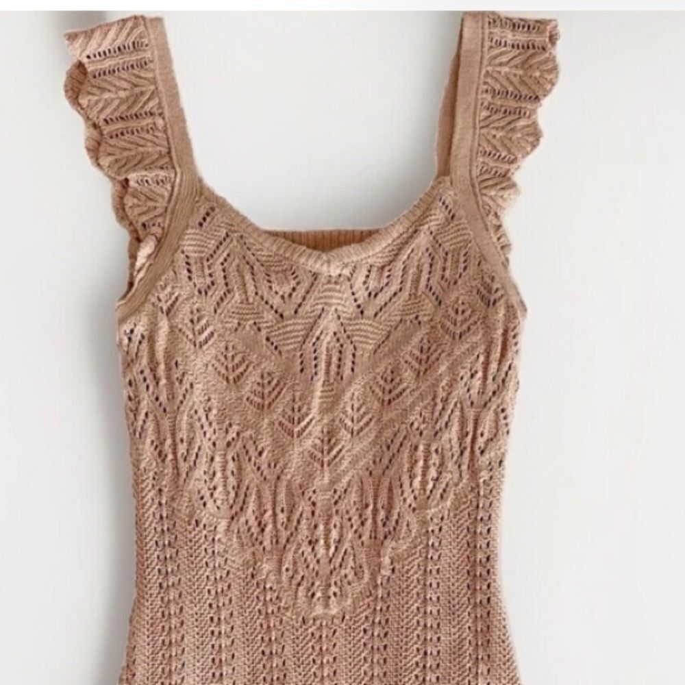 Freshman 1996 Peach Crochet Knit Ruffle Dress Sz Medium Cottagecore medium - Picture 2 of 9